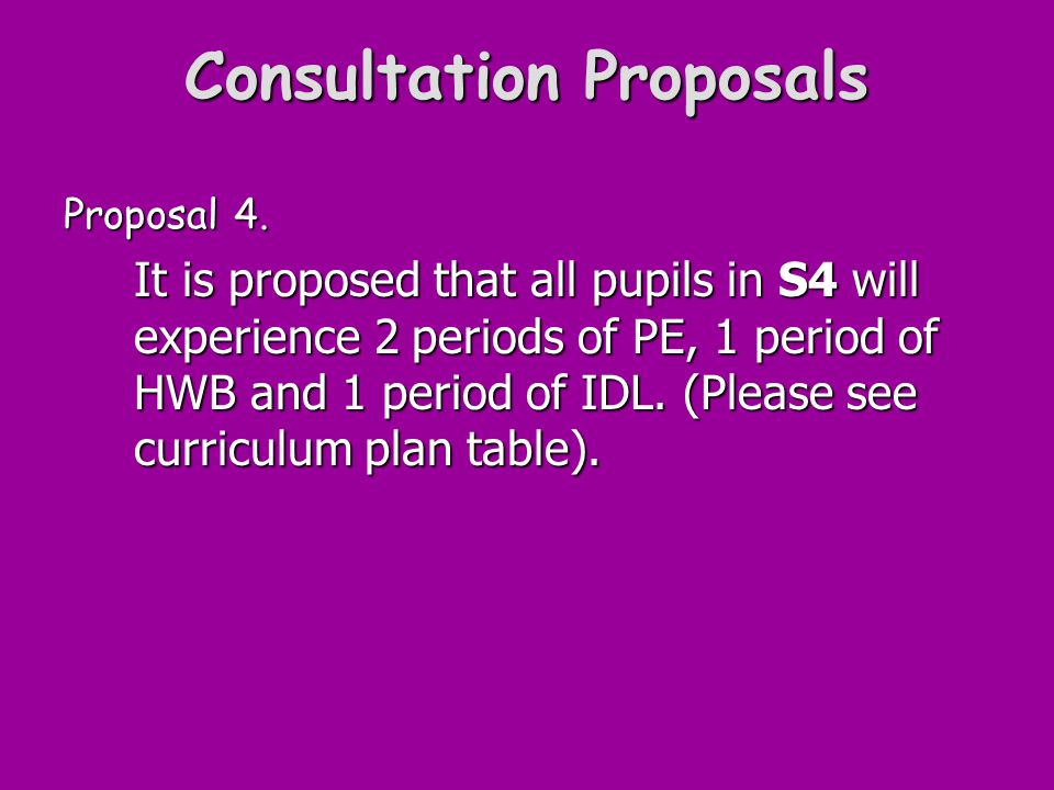 Consultation Proposals Proposal 4.