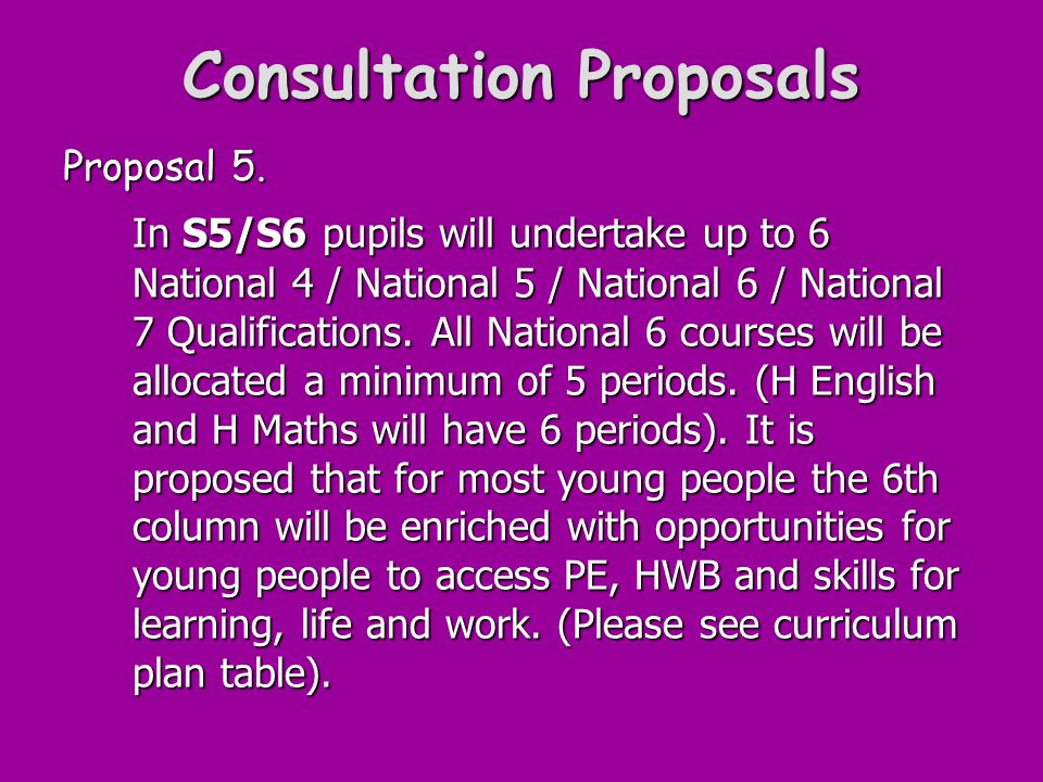 Consultation Proposals Proposal 5.