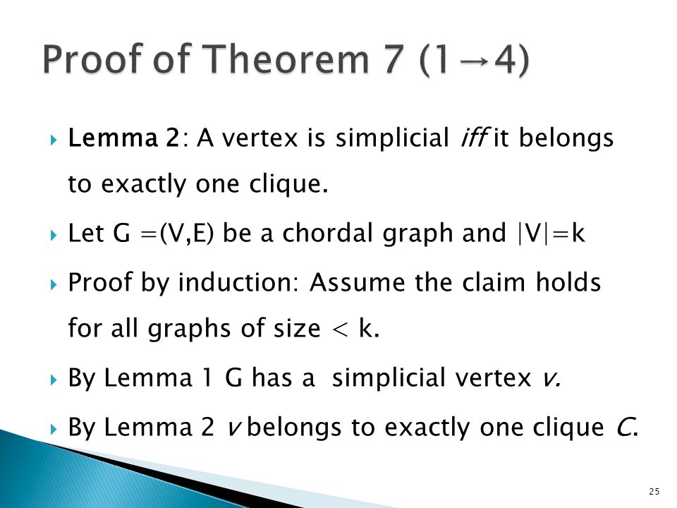  Lemma 2: A vertex is simplicial iff it belongs to exactly one clique.