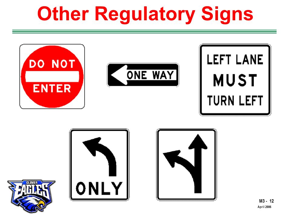 M The Road to Skilled Driving April 2006 Other Regulatory Signs