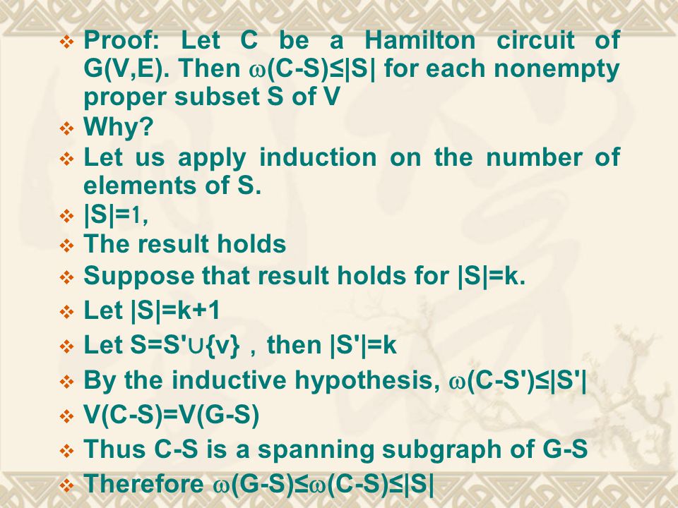  Proof: Let C be a Hamilton circuit of G(V,E).