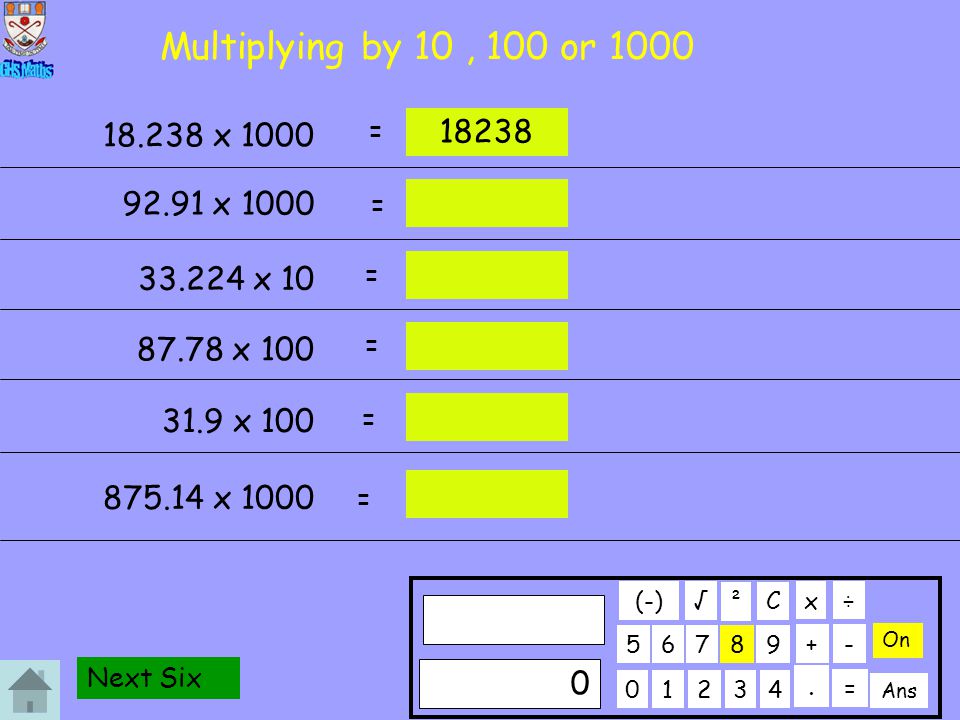 Multiplying by 10, 100 or x x x x x x C.