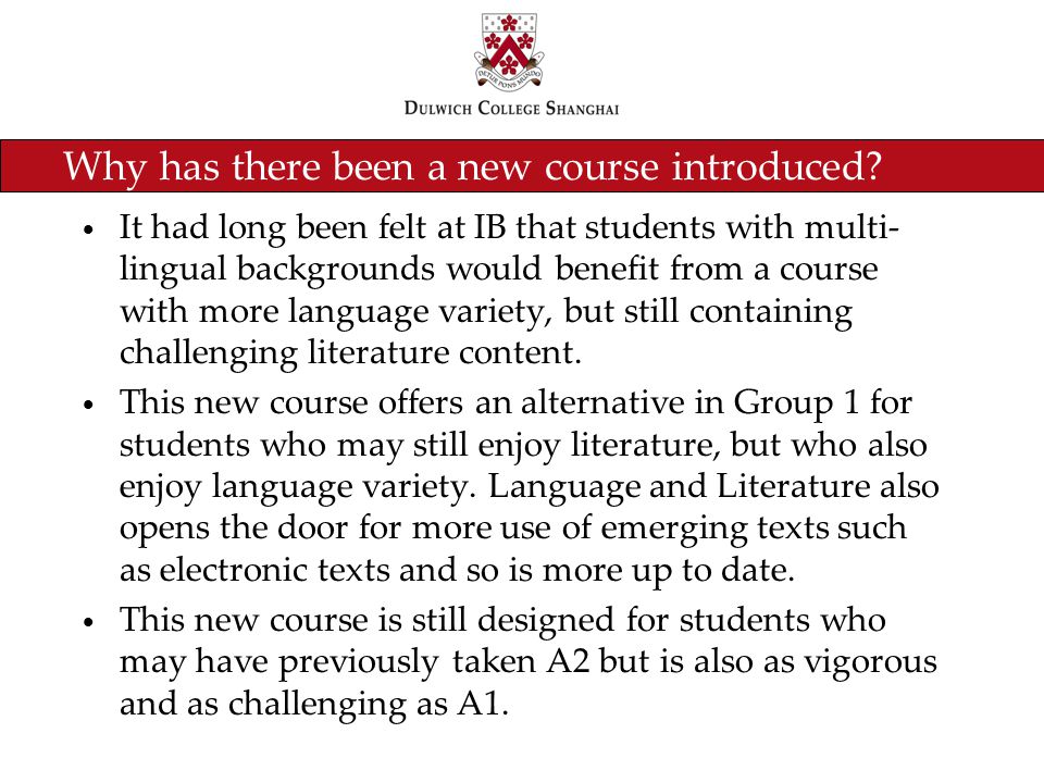 Laes A1 Why has there been a new course introduced.