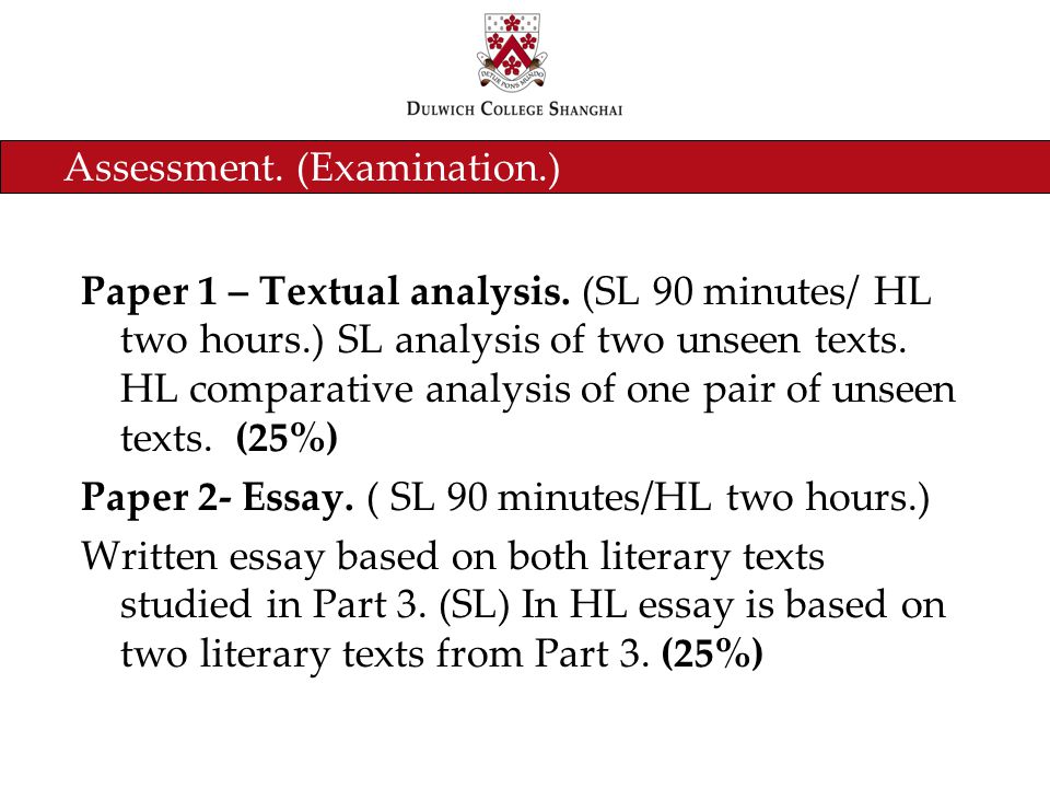 Assessment. (Examination.) Paper 1 – Textual analysis.
