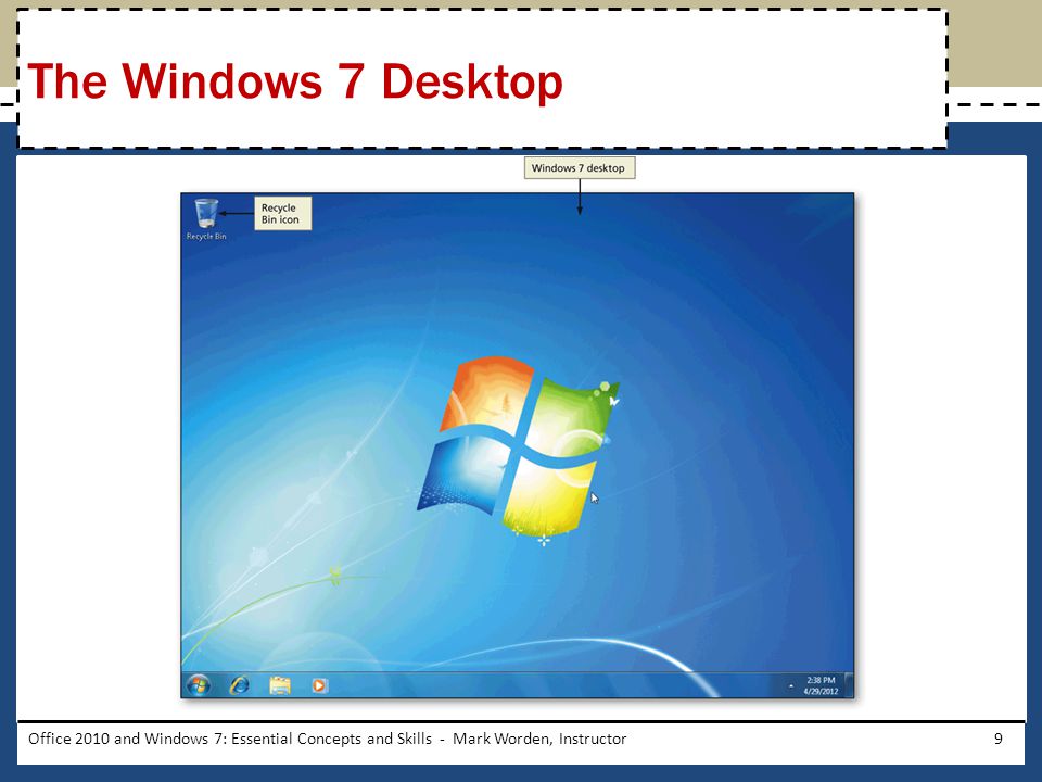 Office 2010 and Windows 7: Essential Concepts and Skills - Mark Worden, Instructor9 The Windows 7 Desktop