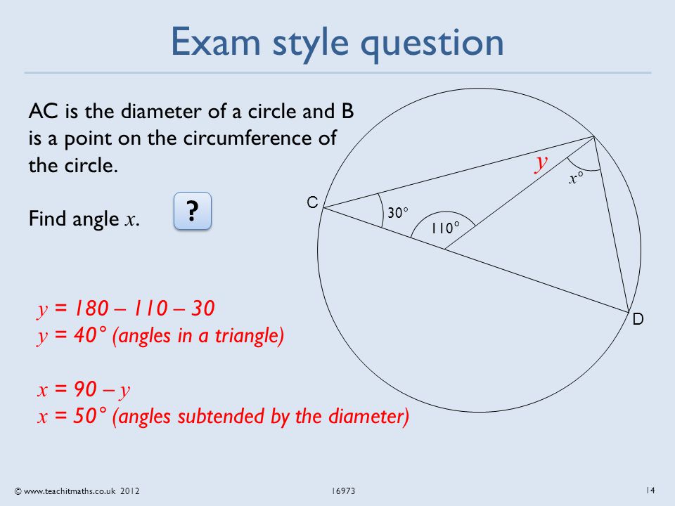 © Exam style question AC is the diameter of a circle and B is a point on the circumference of the circle.