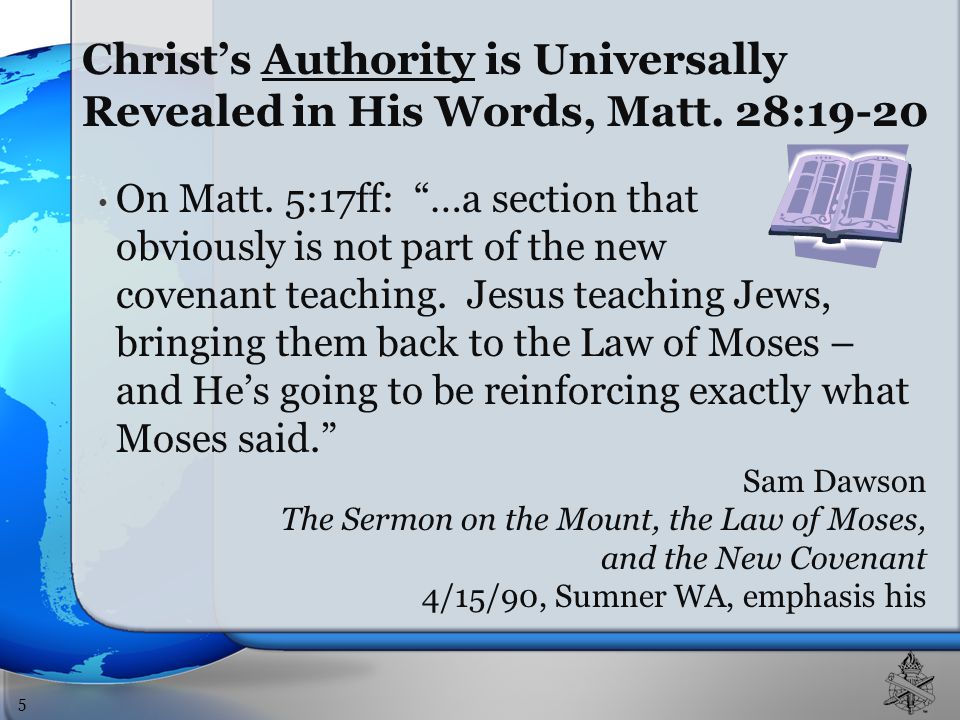 On Matt. 5:17ff: …a section that obviously is not part of the new covenant teaching.