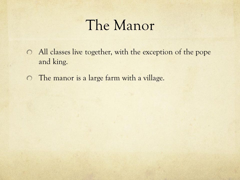 The Manor All classes live together, with the exception of the pope and king.