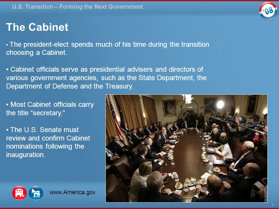 The Cabinet The president-elect spends much of his time during the transition choosing a Cabinet.