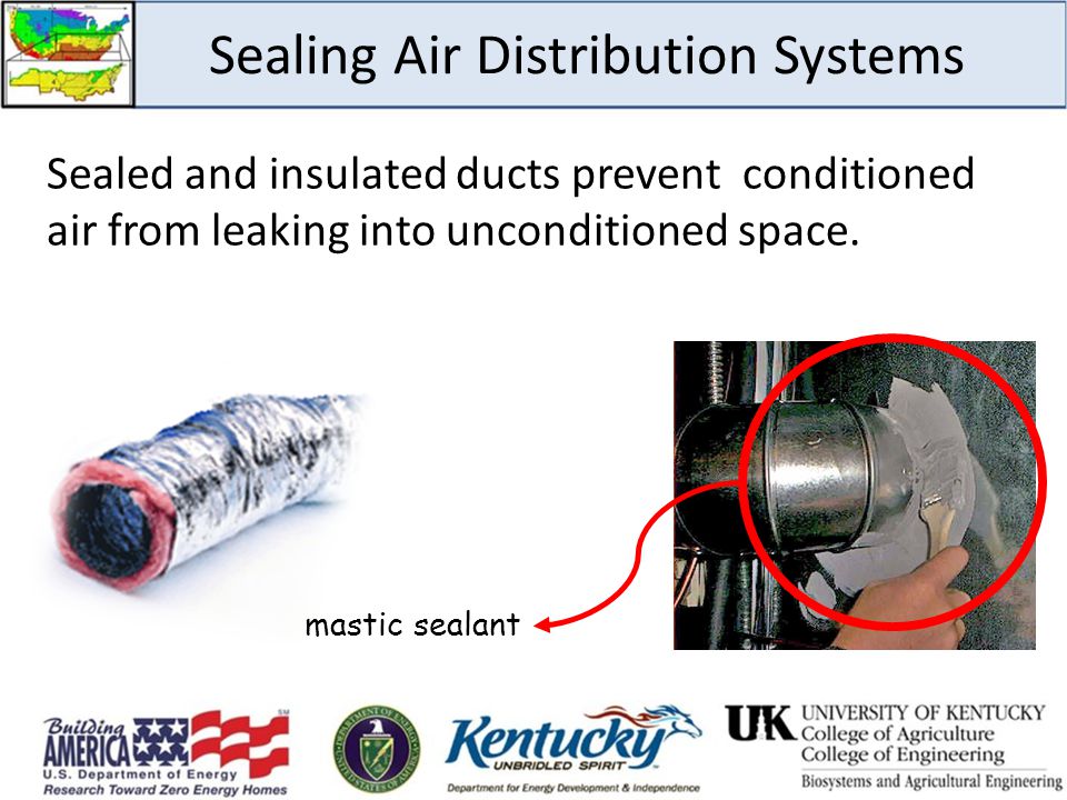 Sealing Air Distribution Systems Sealed and insulated ducts prevent conditioned air from leaking into unconditioned space.