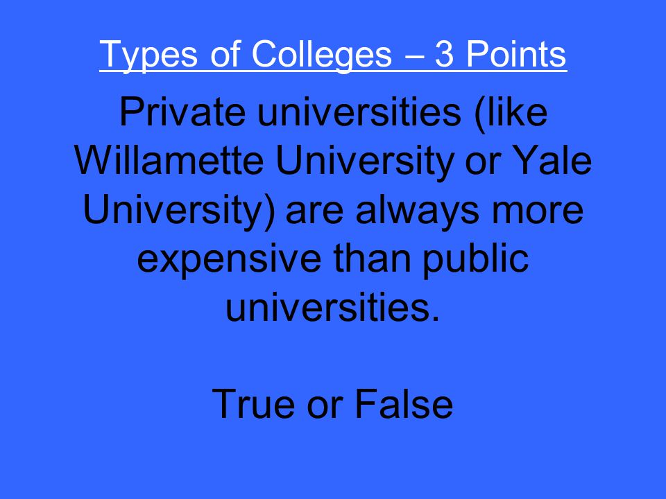 False Types of Colleges – 2 Points