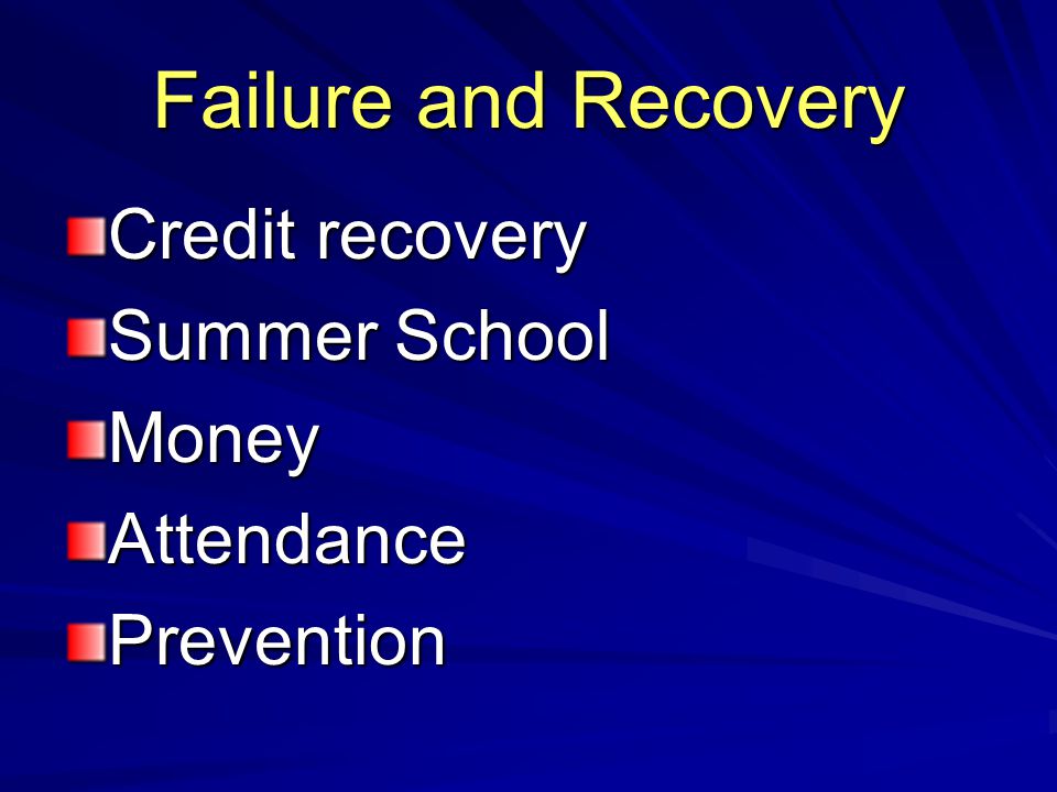 Failure and Recovery Credit recovery Summer School MoneyAttendancePrevention