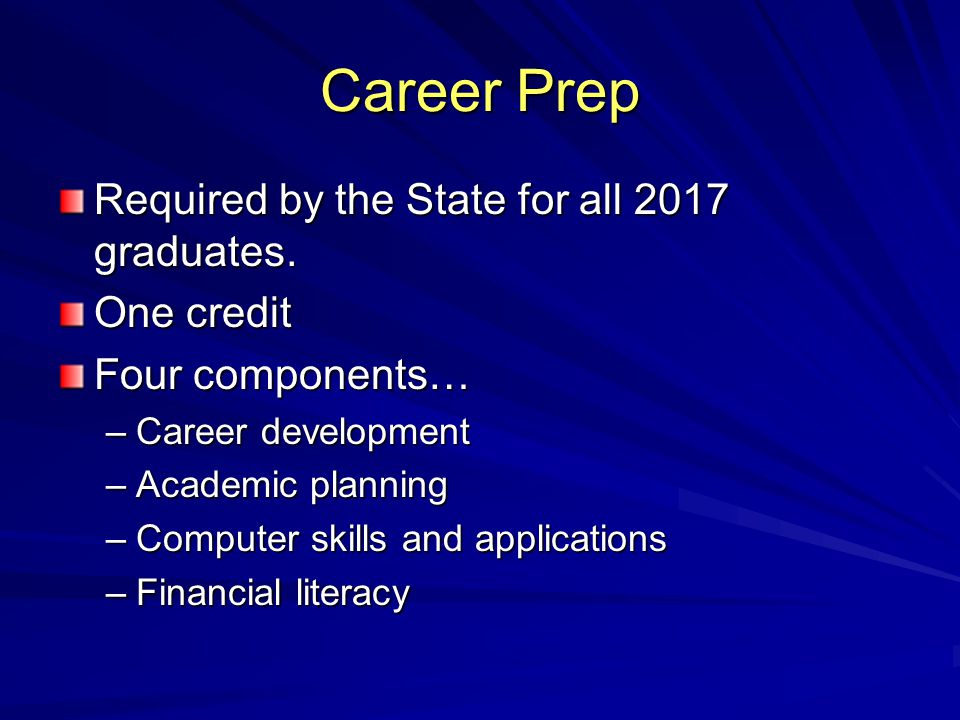 Career Prep Required by the State for all 2017 graduates.