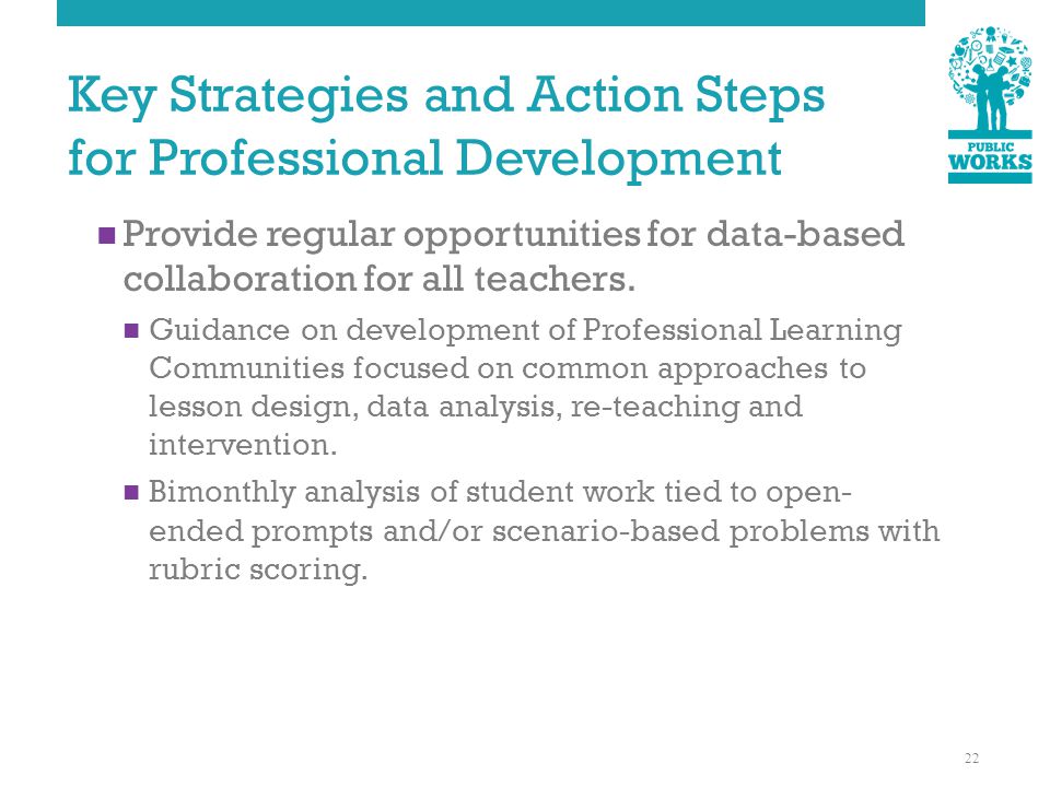 Key Strategies and Action Steps for Professional Development Provide regular opportunities for data-based collaboration for all teachers.