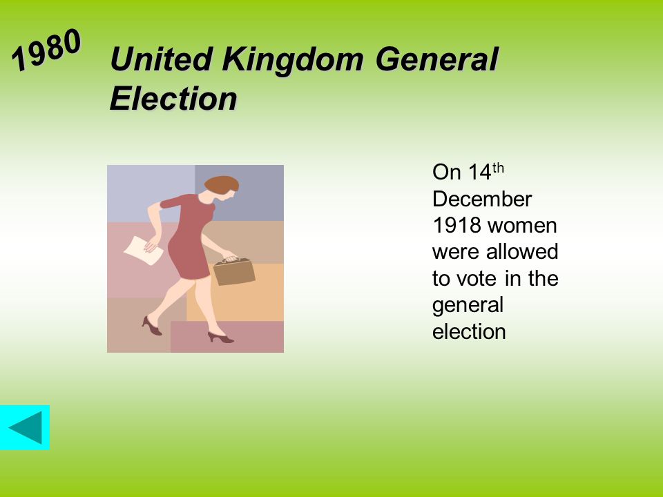 United Kingdom General Election 1980 On 14 th December 1918 women were allowed to vote in the general election