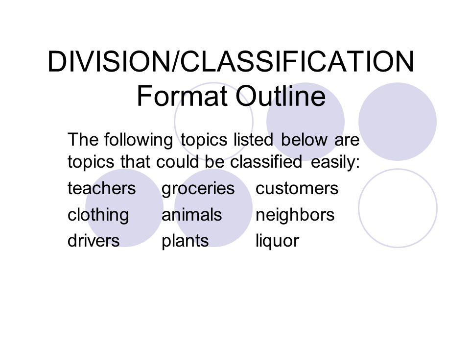 Example Of Division And Classification Essay