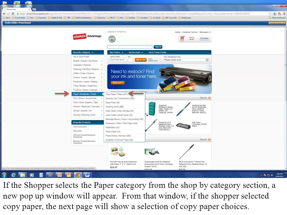 If the Shopper selects the Paper category from the shop by category section, a new pop up window will appear.