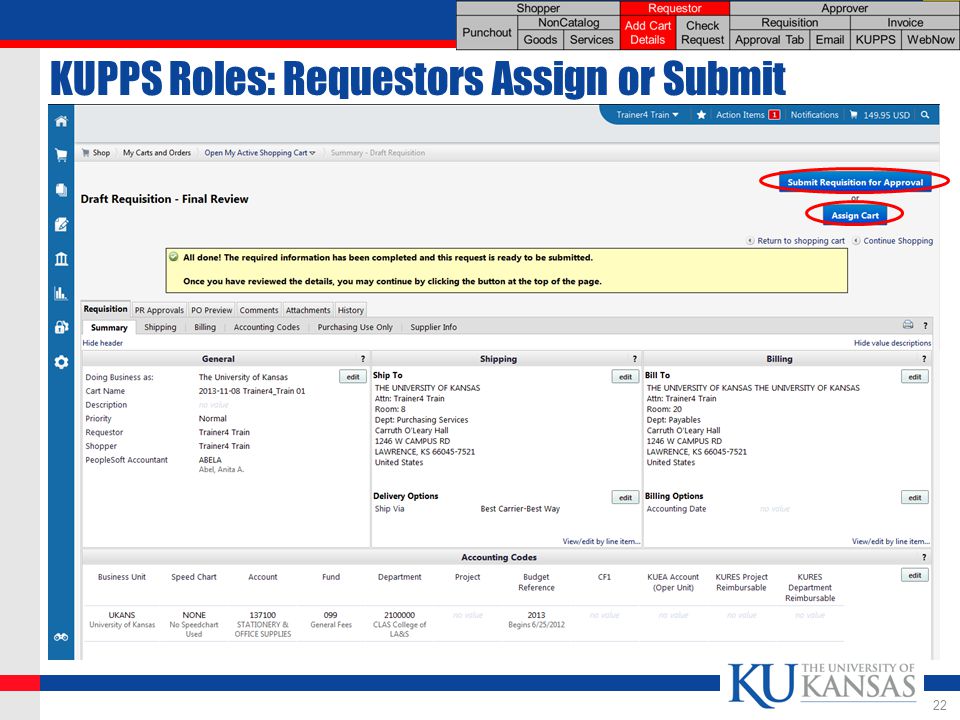 KUPPS Roles: Requestors Assign or Submit 22