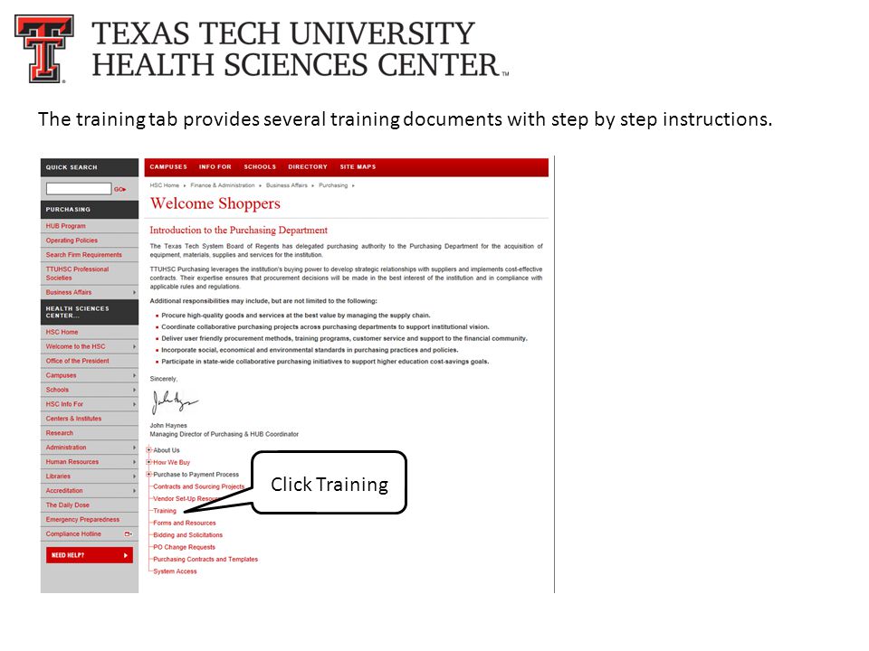 The training tab provides several training documents with step by step instructions. Click Training