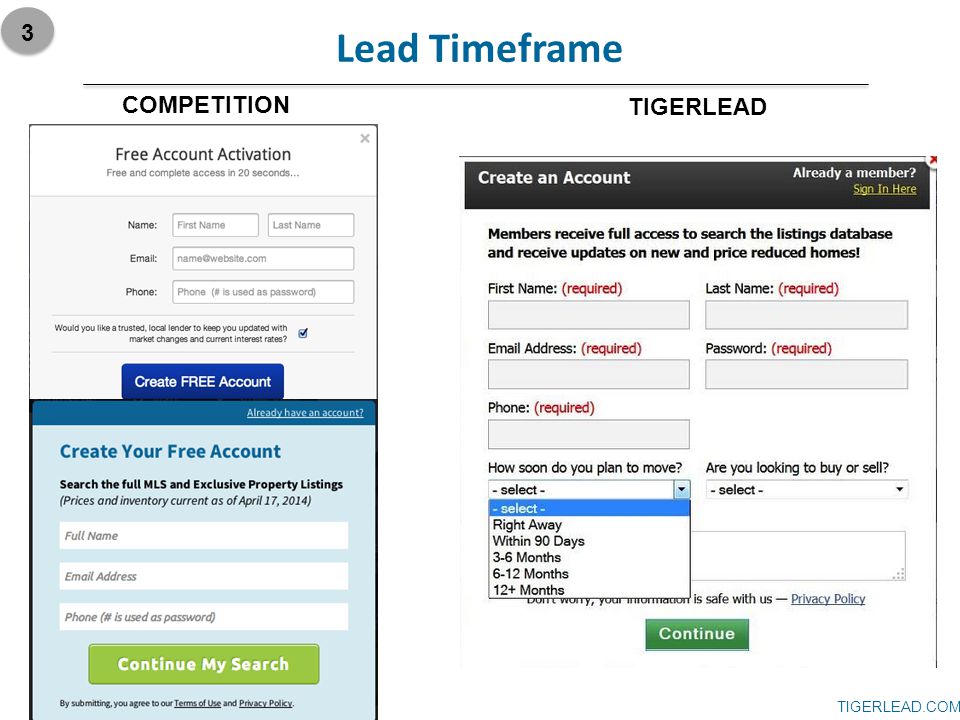 TIGERLEAD.COM Lead Timeframe 3 COMPETITION TIGERLEAD