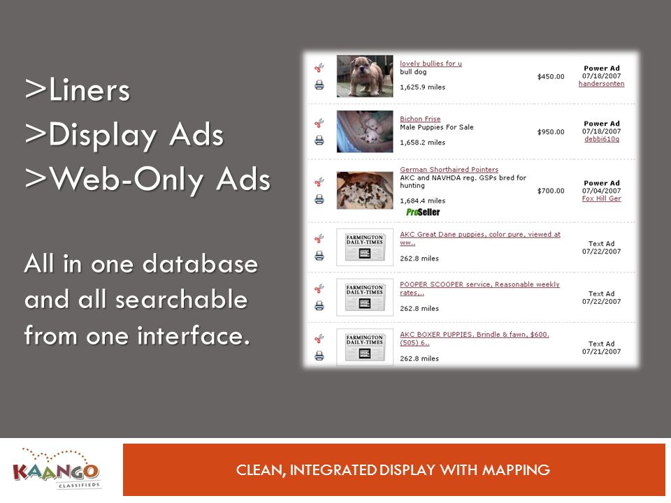 >Liners >Display Ads >Web-Only Ads All in one database and all searchable from one interface.