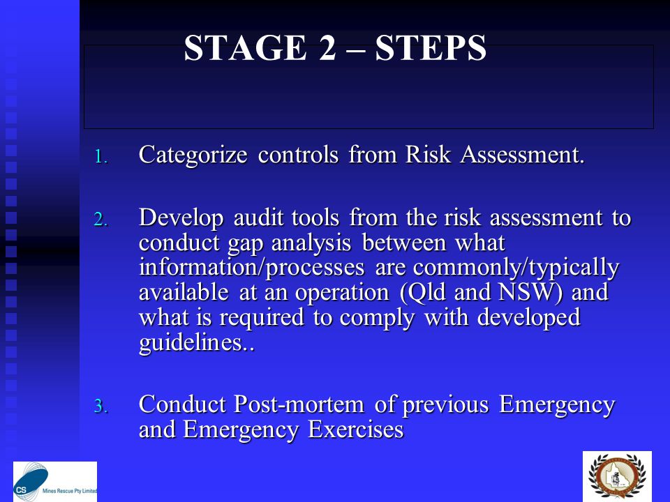 STAGE 2 – STEPS 1. Categorize controls from Risk Assessment.