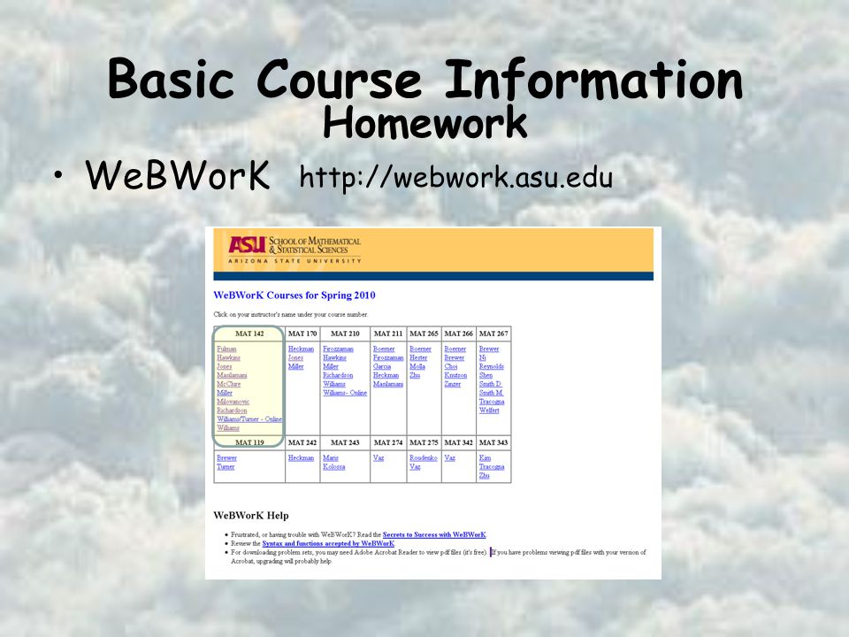 Basic Course Information WeBWorK   Homework