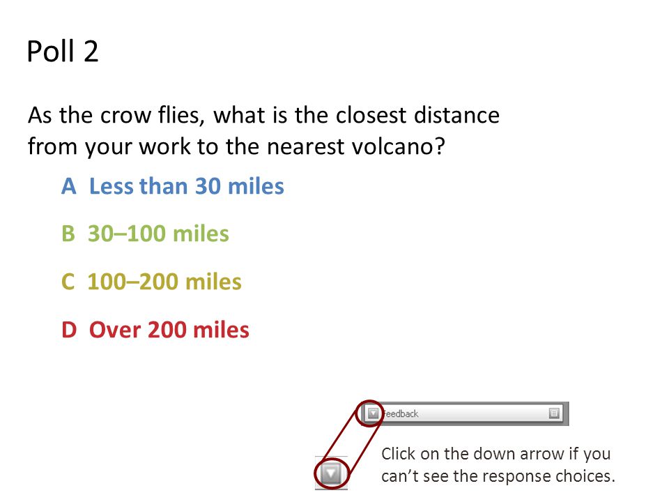 Poll 2 As the crow flies, what is the closest distance from your work to the nearest volcano.