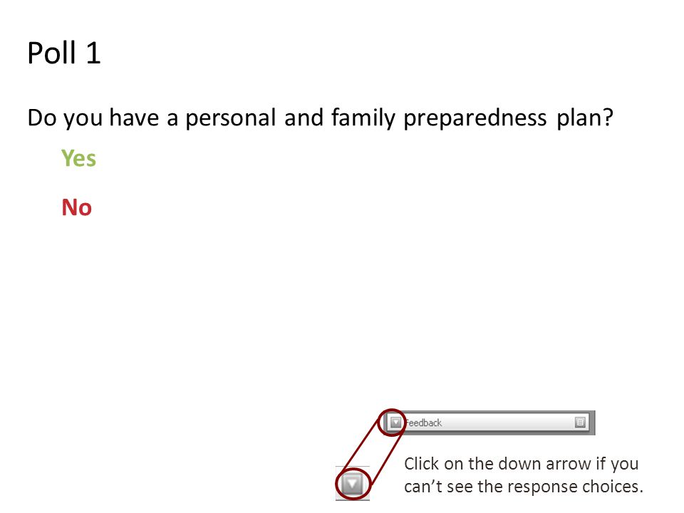 Poll 1 Do you have a personal and family preparedness plan.