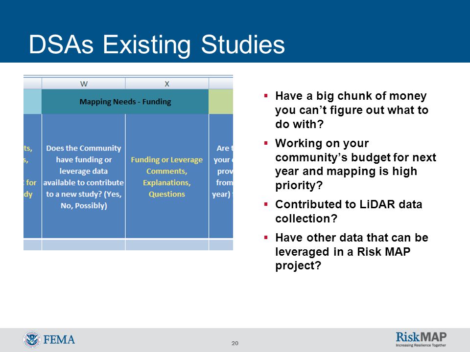 20 DSAs Existing Studies  Have a big chunk of money you can’t figure out what to do with.