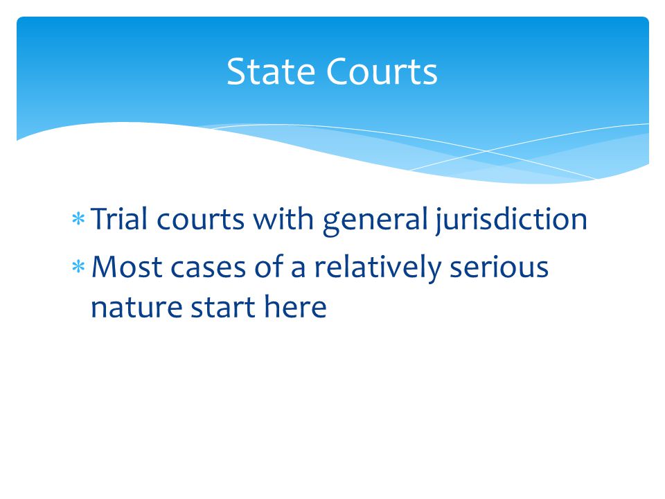  Trial courts with general jurisdiction  Most cases of a relatively serious nature start here State Courts
