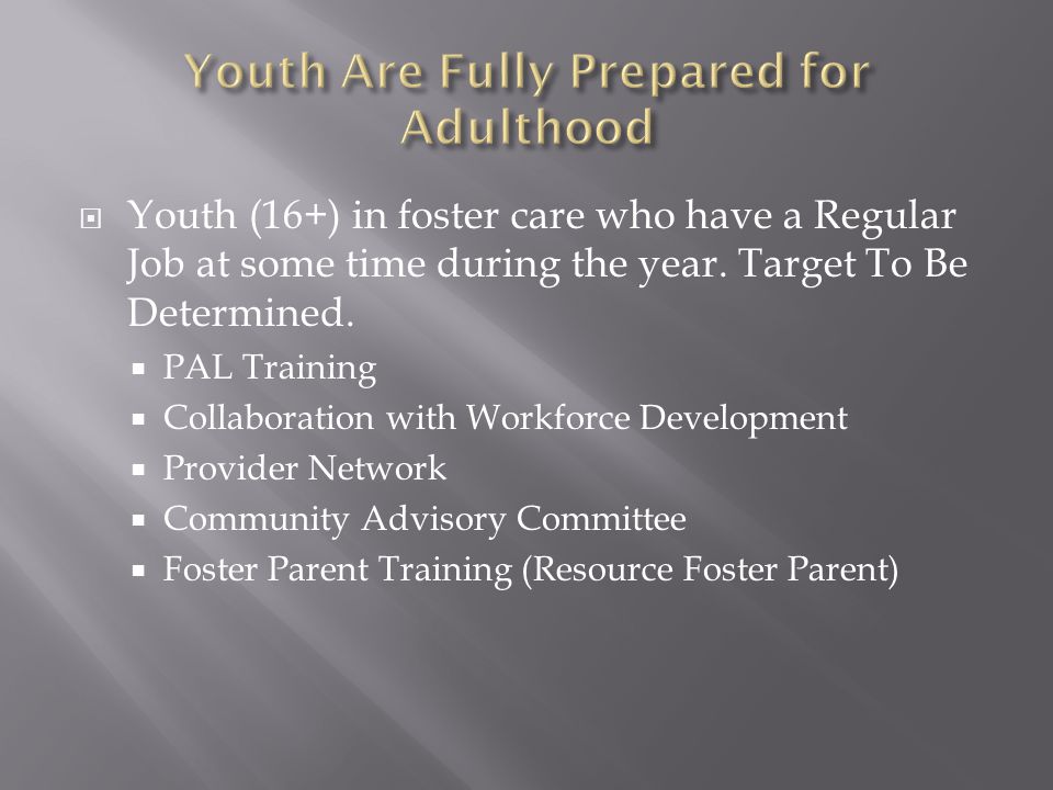  Youth (16+) in foster care who have a Regular Job at some time during the year.