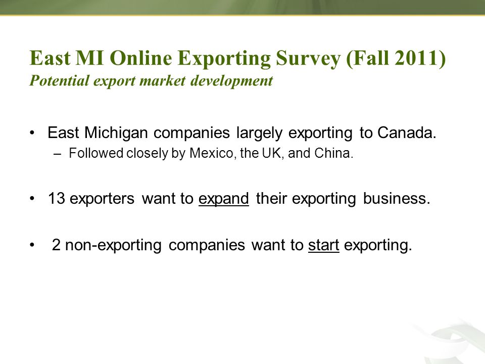 East Michigan companies largely exporting to Canada.