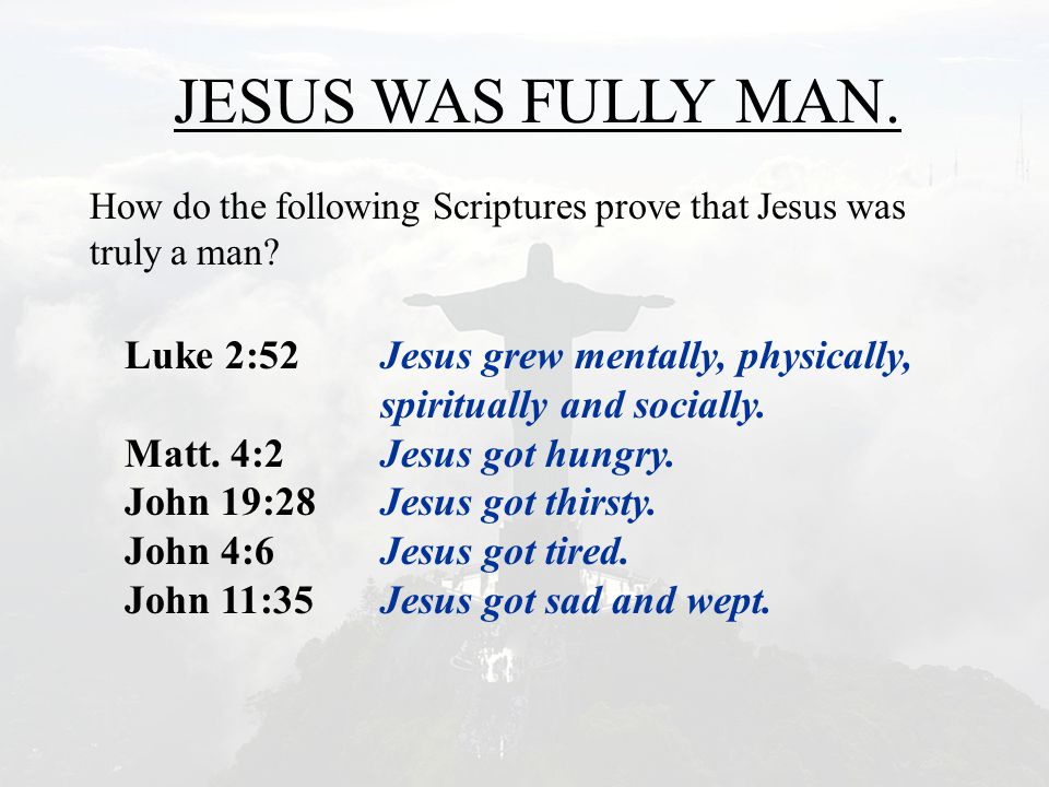 JESUS WAS FULLY MAN. How do the following Scriptures prove that Jesus was truly a man.