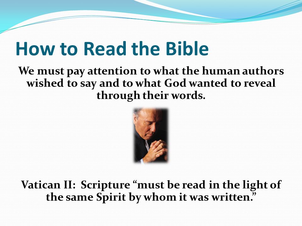 How to Read the Bible We must pay attention to what the human authors wished to say and to what God wanted to reveal through their words.