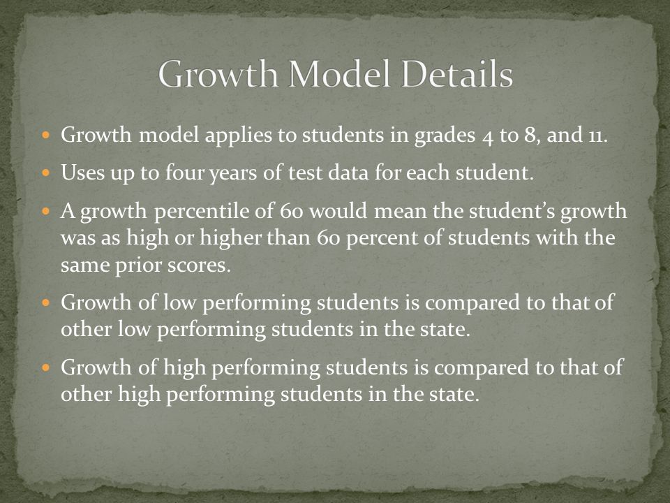 Growth model applies to students in grades 4 to 8, and 11.