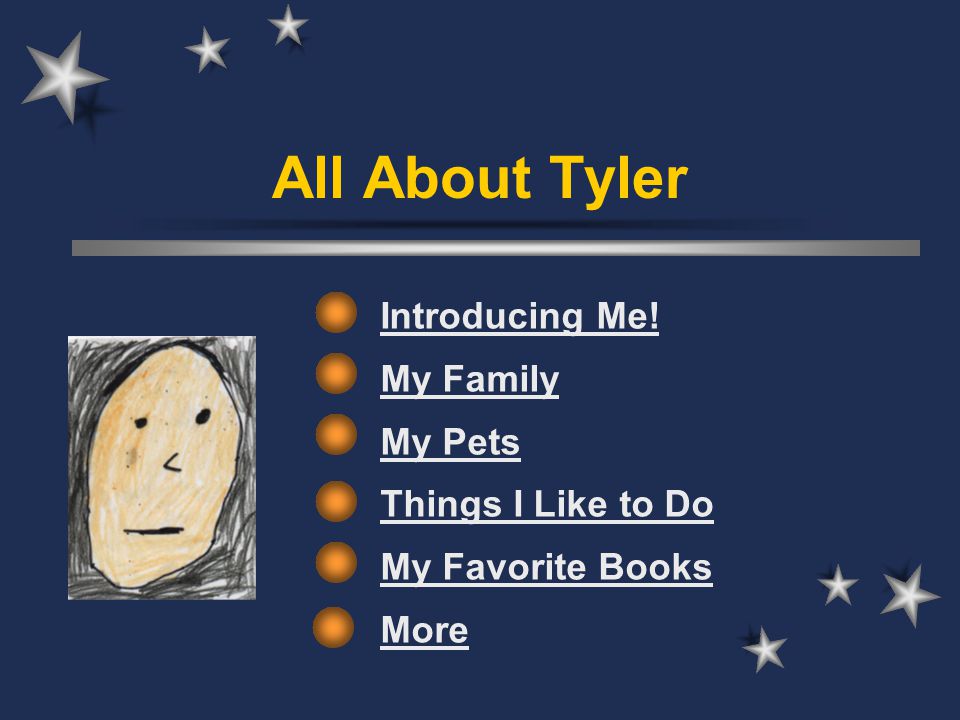 All About Tyler Introducing Me! My Family My Pets Things I Like to Do My Favorite Books More