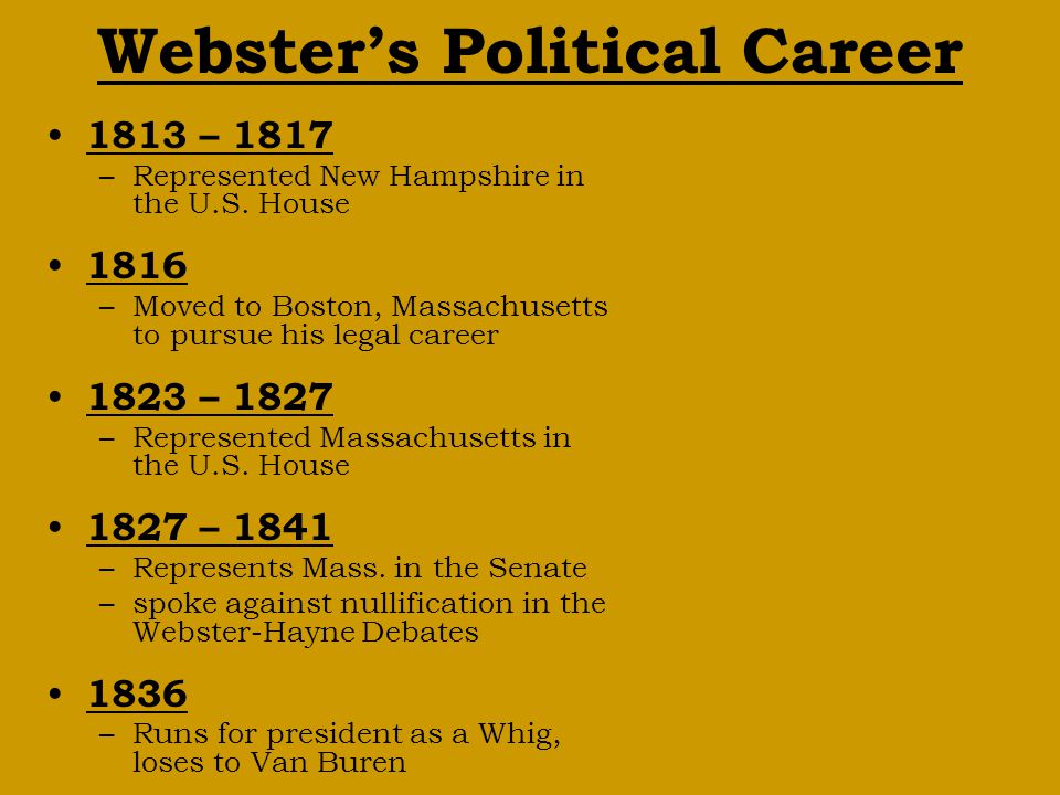 Webster’s Political Career 1813 – 1817 –Represented New Hampshire in the U.S.