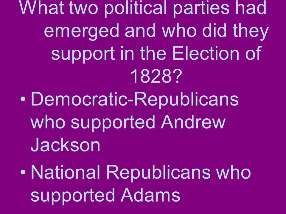 What two political parties had emerged and who did they support in the Election of 1828.