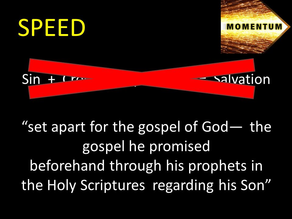 Sin + Cross + Repentance = Salvation set apart for the gospel of God— the gospel he promised beforehand through his prophets in the Holy Scriptures regarding his Son SPEED