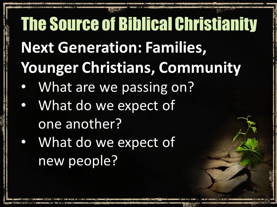 Next Generation: Families, Younger Christians, Community What are we passing on.
