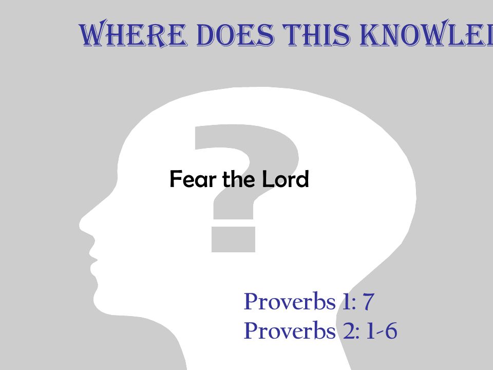Proverbs 1: 7 Proverbs 2: 1-6 Fear the Lord Where does this Knowledge Begin