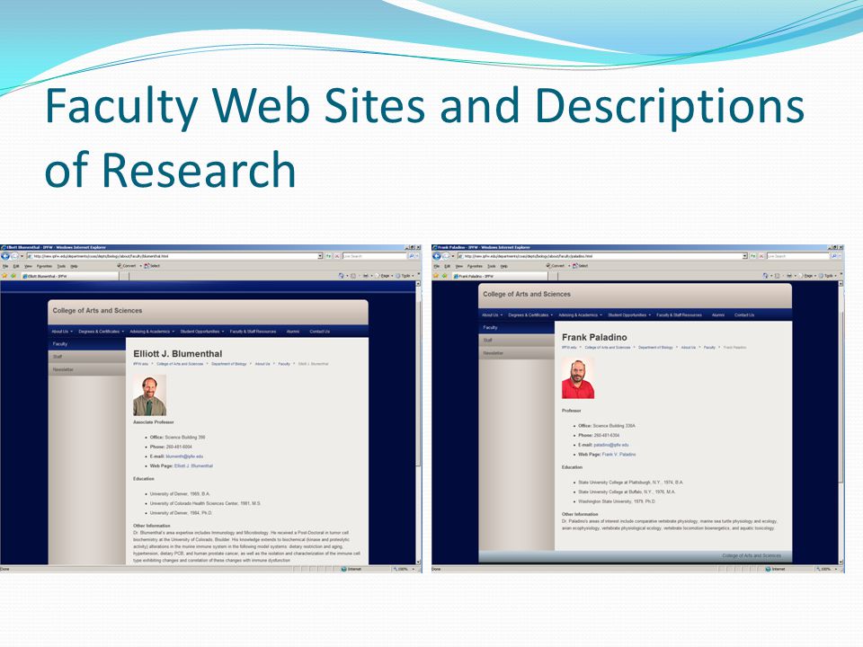 Faculty Web Sites and Descriptions of Research