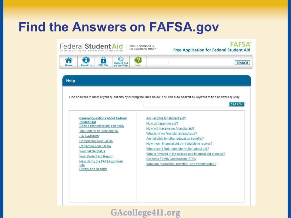 Find the Answers on FAFSA.gov