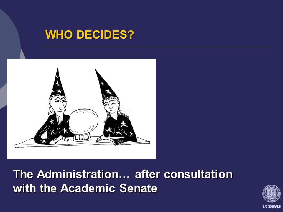 WHO DECIDES The Administration… after consultation with the Academic Senate