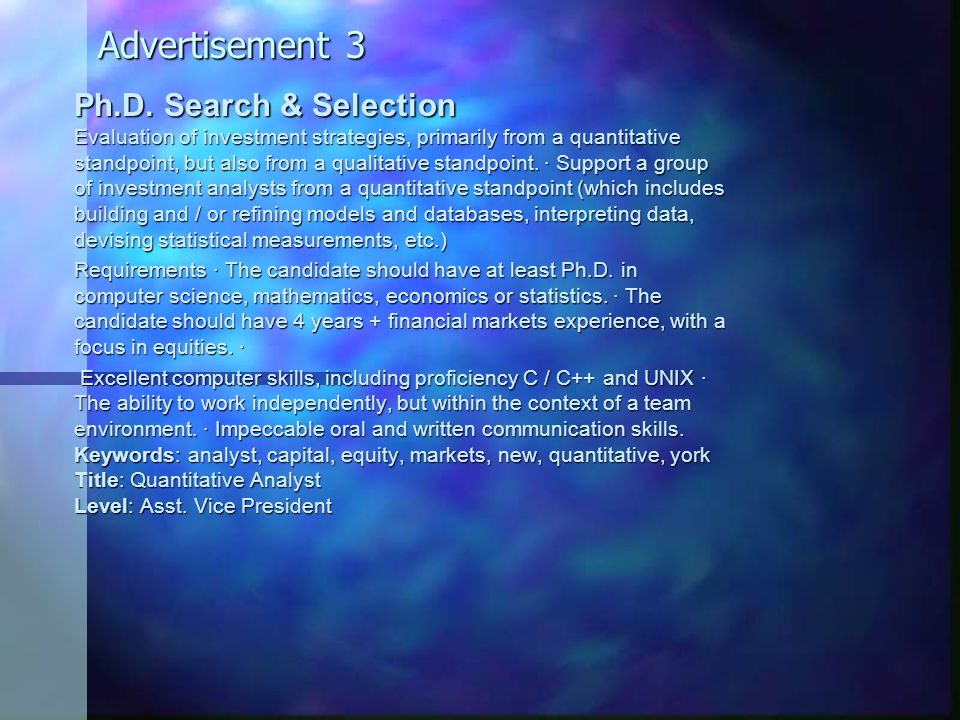 Advertisement 3 Ph.D.