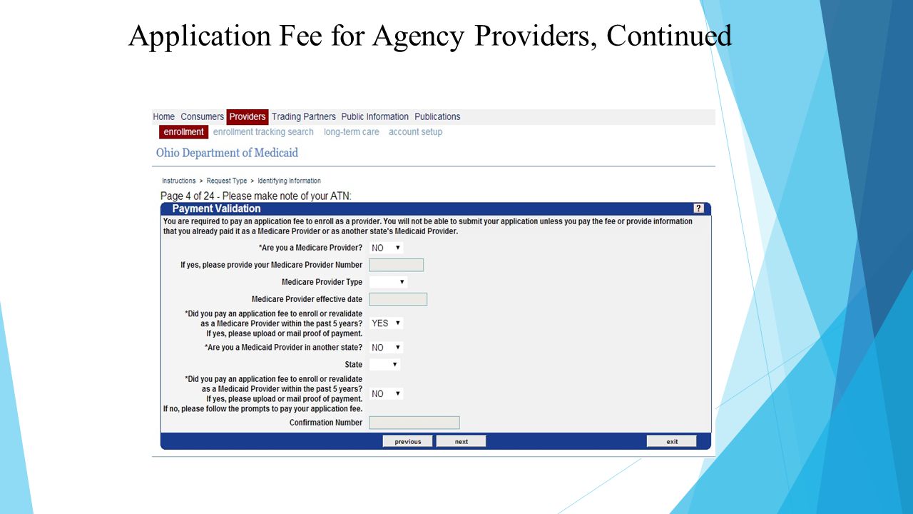 Application Fee for Agency Providers, Continued