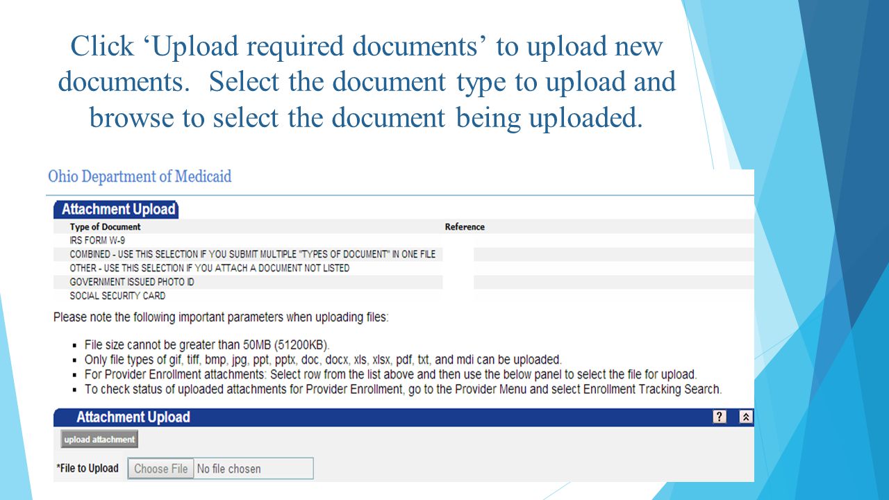 Click ‘Upload required documents’ to upload new documents.