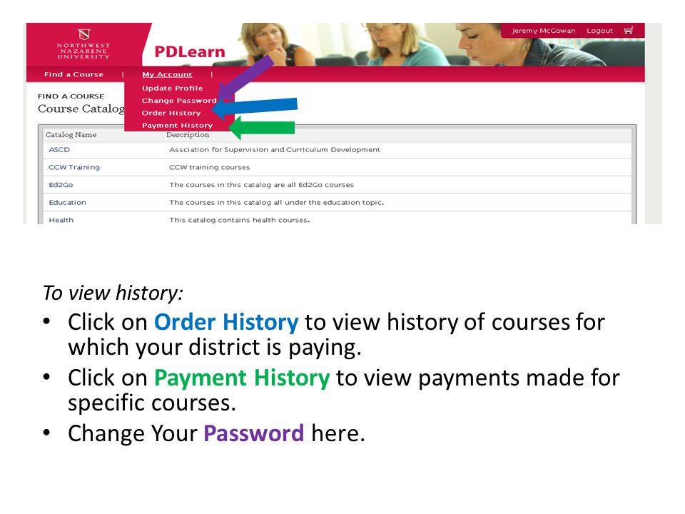 To view history: Click on Order History to view history of courses for which your district is paying.