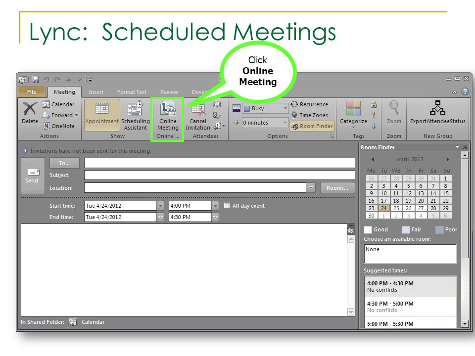 Lync: Scheduled Meetings Click Online Meeting